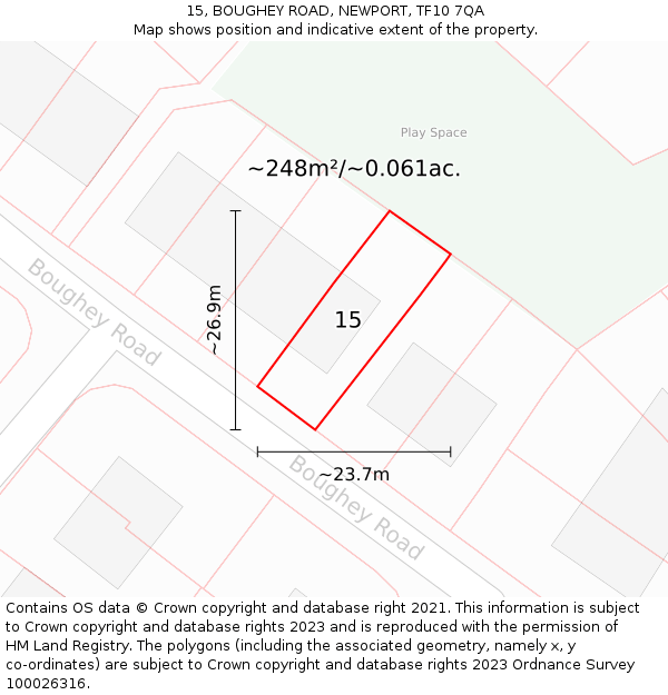 15, BOUGHEY ROAD, NEWPORT, TF10 7QA: Plot and title map