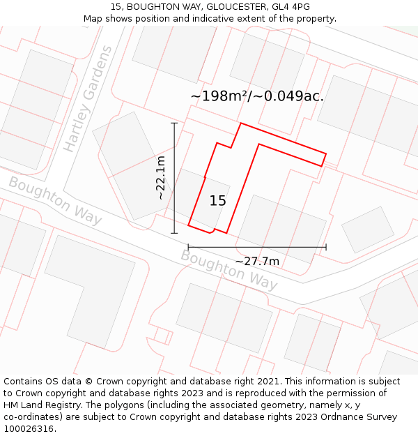 15, BOUGHTON WAY, GLOUCESTER, GL4 4PG: Plot and title map
