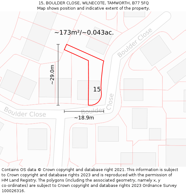 15, BOULDER CLOSE, WILNECOTE, TAMWORTH, B77 5FQ: Plot and title map