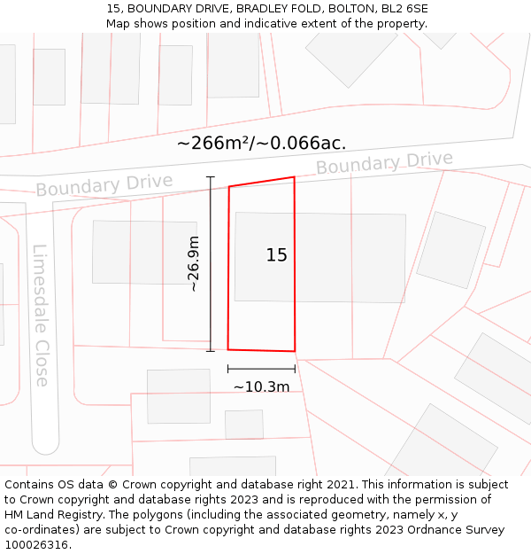 15, BOUNDARY DRIVE, BRADLEY FOLD, BOLTON, BL2 6SE: Plot and title map