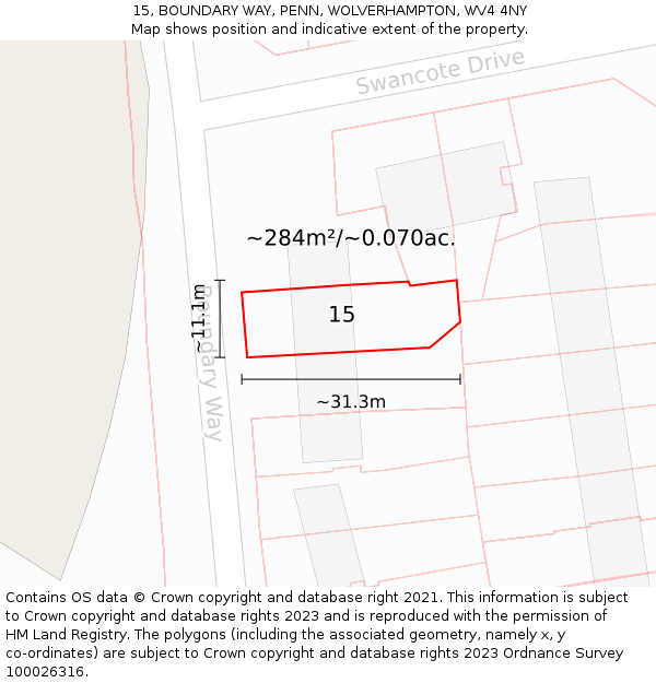 15, BOUNDARY WAY, PENN, WOLVERHAMPTON, WV4 4NY: Plot and title map