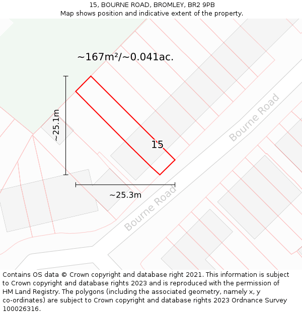 15, BOURNE ROAD, BROMLEY, BR2 9PB: Plot and title map