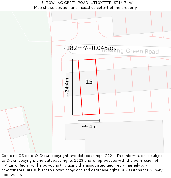 15, BOWLING GREEN ROAD, UTTOXETER, ST14 7HW: Plot and title map