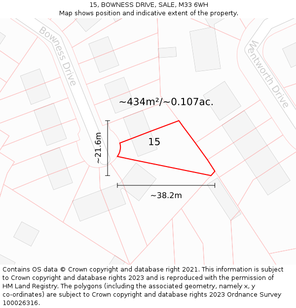 15, BOWNESS DRIVE, SALE, M33 6WH: Plot and title map