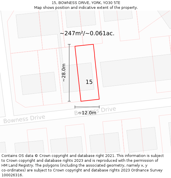 15, BOWNESS DRIVE, YORK, YO30 5TE: Plot and title map