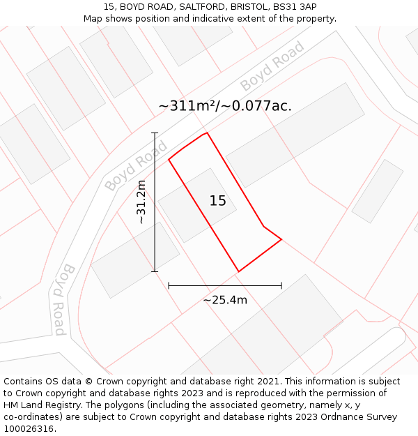 15, BOYD ROAD, SALTFORD, BRISTOL, BS31 3AP: Plot and title map
