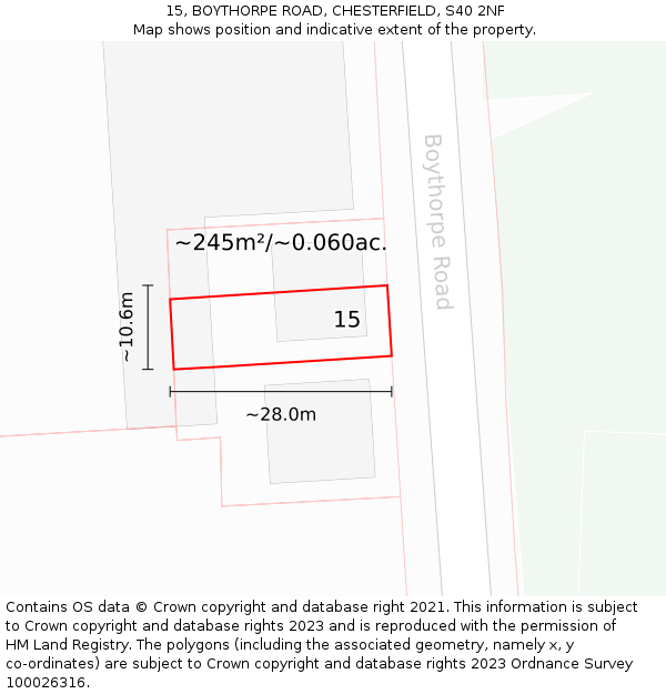15, BOYTHORPE ROAD, CHESTERFIELD, S40 2NF: Plot and title map