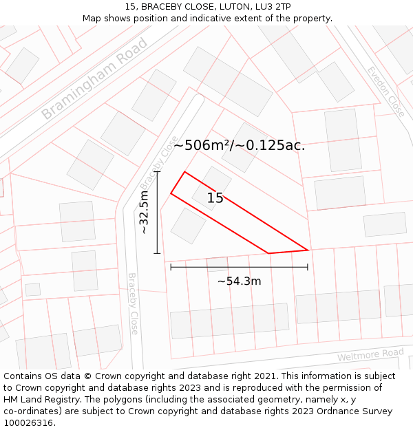 15, BRACEBY CLOSE, LUTON, LU3 2TP: Plot and title map