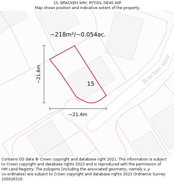 15, BRACKEN WAY, RYTON, NE40 4XP: Plot and title map
