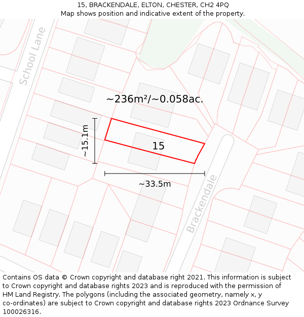 15, BRACKENDALE, ELTON, CHESTER, CH2 4PQ: Plot and title map