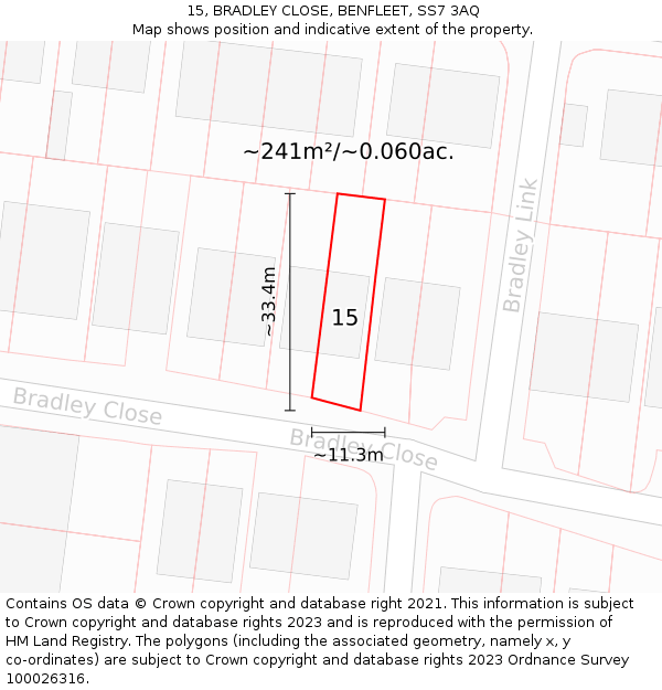15, BRADLEY CLOSE, BENFLEET, SS7 3AQ: Plot and title map