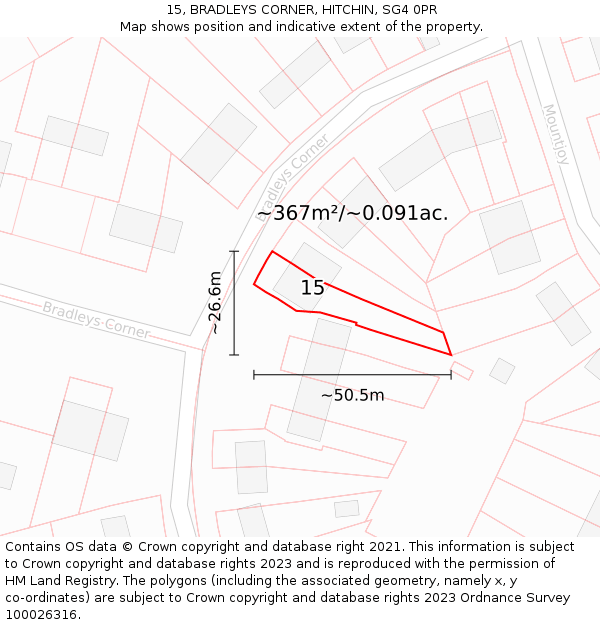 15, BRADLEYS CORNER, HITCHIN, SG4 0PR: Plot and title map