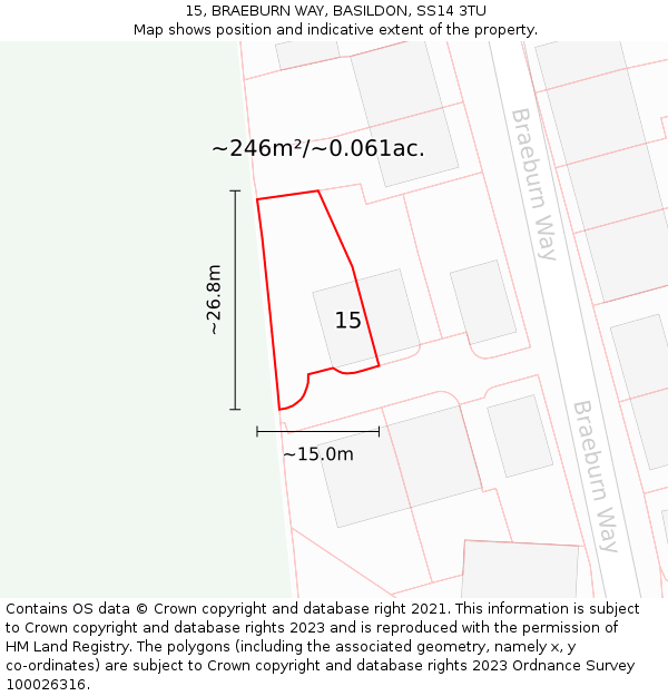 15, BRAEBURN WAY, BASILDON, SS14 3TU: Plot and title map