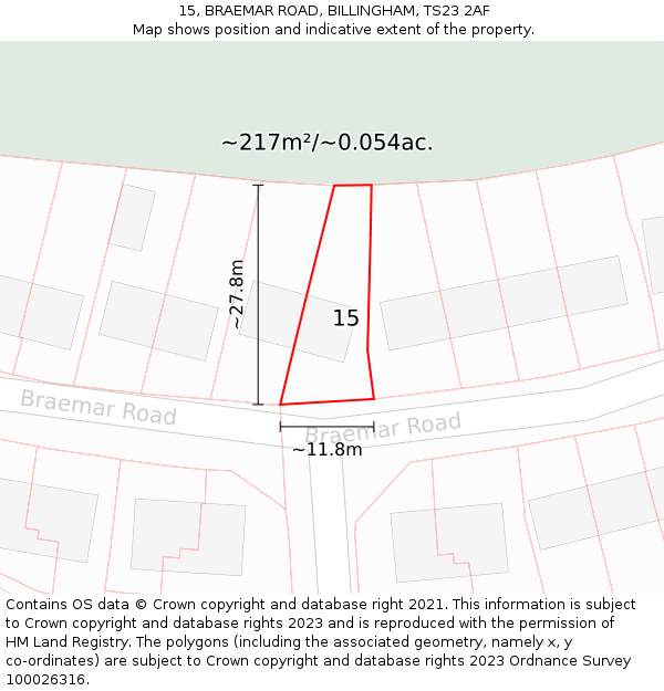 15, BRAEMAR ROAD, BILLINGHAM, TS23 2AF: Plot and title map