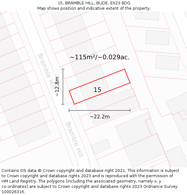 15, BRAMBLE HILL, BUDE, EX23 8DG: Plot and title map