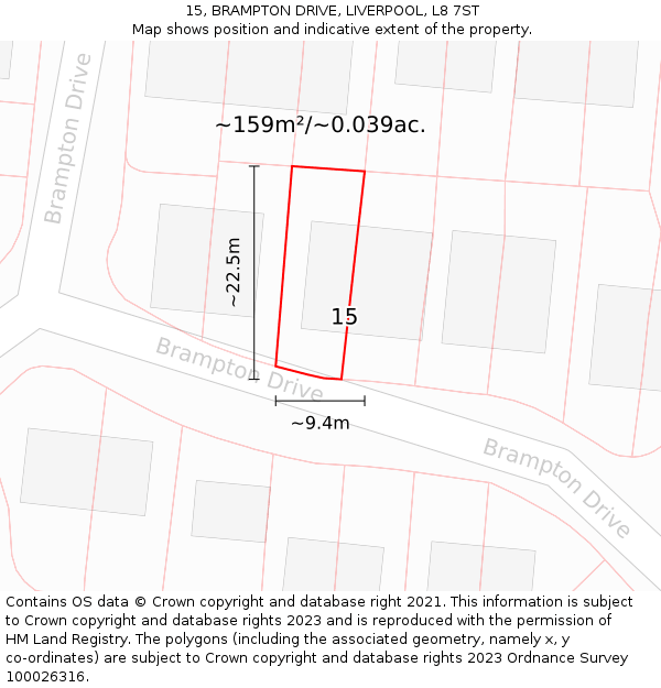 15, BRAMPTON DRIVE, LIVERPOOL, L8 7ST: Plot and title map