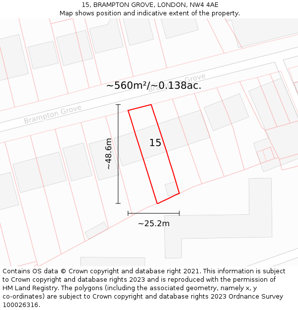 15, BRAMPTON GROVE, LONDON, NW4 4AE: Plot and title map