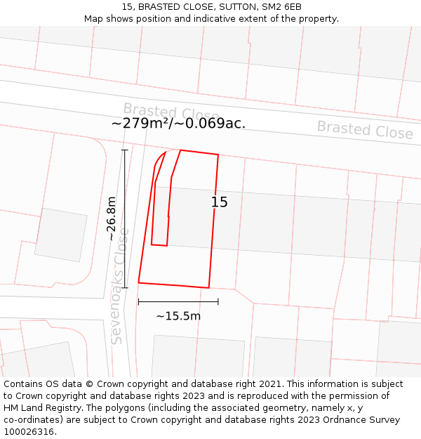 15, BRASTED CLOSE, SUTTON, SM2 6EB: Plot and title map