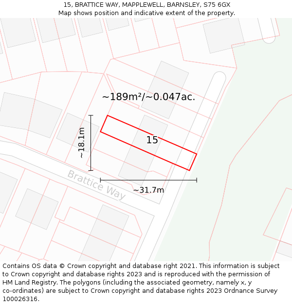 15, BRATTICE WAY, MAPPLEWELL, BARNSLEY, S75 6GX: Plot and title map
