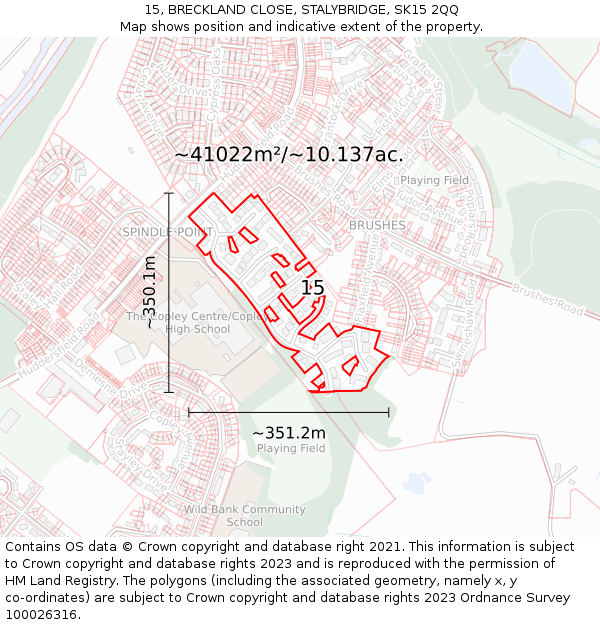 15, BRECKLAND CLOSE, STALYBRIDGE, SK15 2QQ: Plot and title map