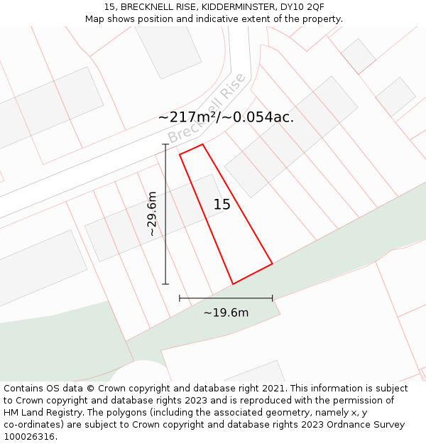 15, BRECKNELL RISE, KIDDERMINSTER, DY10 2QF: Plot and title map