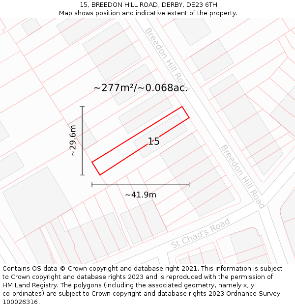 15, BREEDON HILL ROAD, DERBY, DE23 6TH: Plot and title map