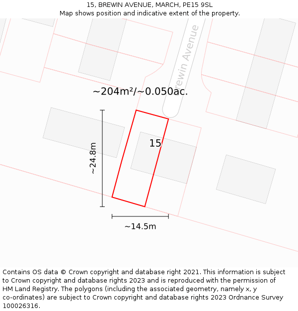 15, BREWIN AVENUE, MARCH, PE15 9SL: Plot and title map