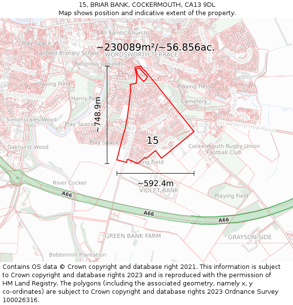 15, BRIAR BANK, COCKERMOUTH, CA13 9DL: Plot and title map