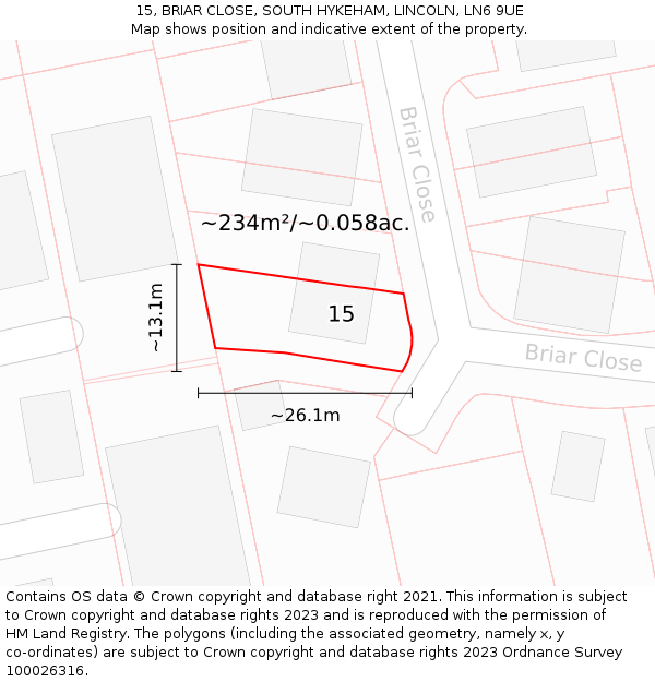 15, BRIAR CLOSE, SOUTH HYKEHAM, LINCOLN, LN6 9UE: Plot and title map