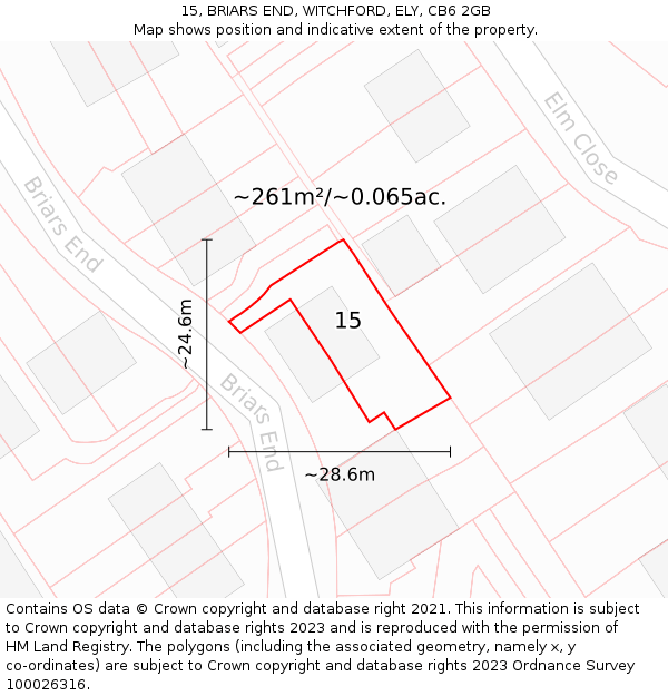 15, BRIARS END, WITCHFORD, ELY, CB6 2GB: Plot and title map