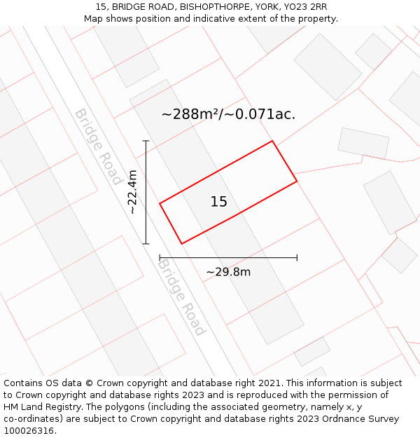 15, BRIDGE ROAD, BISHOPTHORPE, YORK, YO23 2RR: Plot and title map