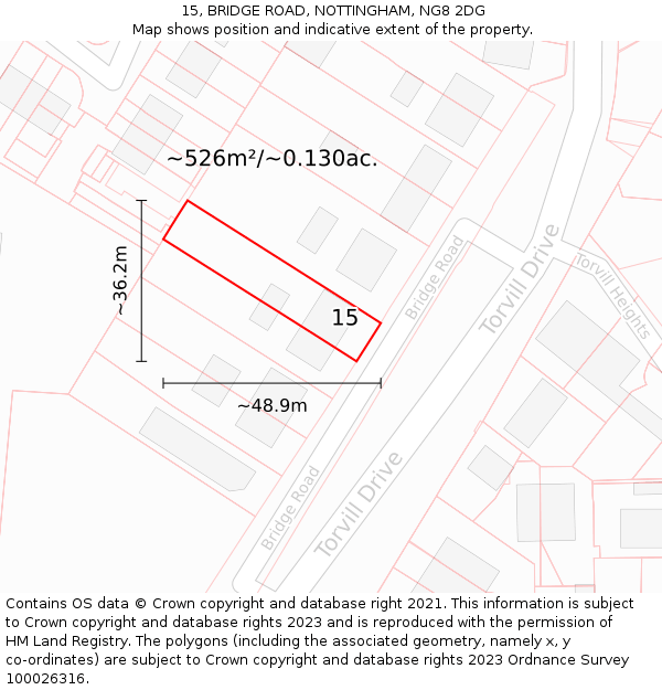 15, BRIDGE ROAD, NOTTINGHAM, NG8 2DG: Plot and title map