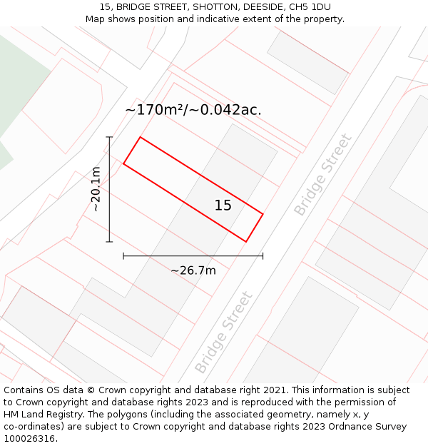 15, BRIDGE STREET, SHOTTON, DEESIDE, CH5 1DU: Plot and title map