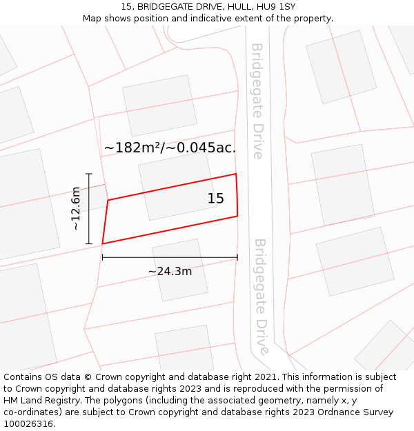 15, BRIDGEGATE DRIVE, HULL, HU9 1SY: Plot and title map