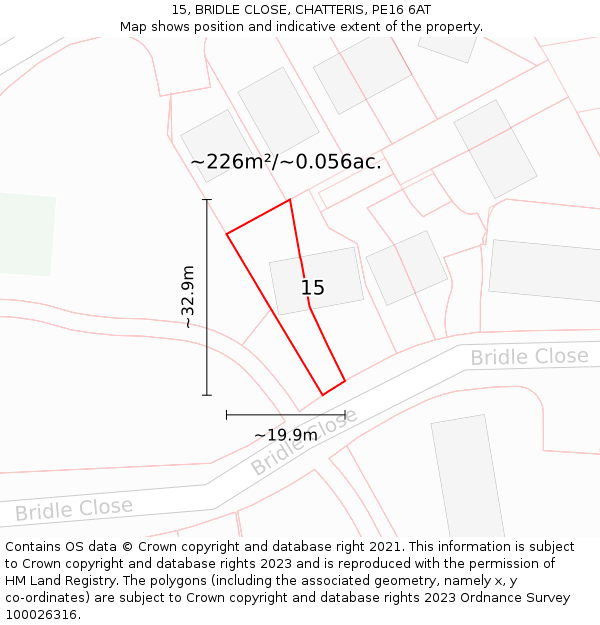 15, BRIDLE CLOSE, CHATTERIS, PE16 6AT: Plot and title map