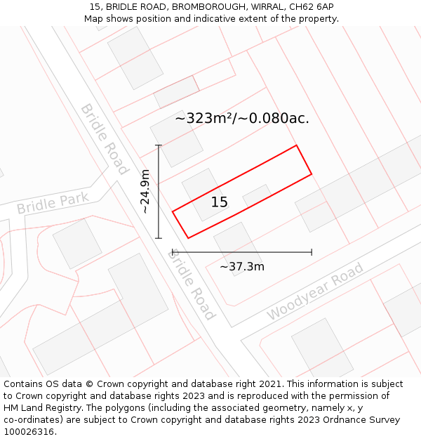 15, BRIDLE ROAD, BROMBOROUGH, WIRRAL, CH62 6AP: Plot and title map