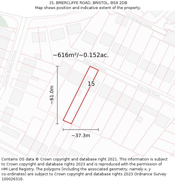 15, BRIERCLIFFE ROAD, BRISTOL, BS9 2DB: Plot and title map