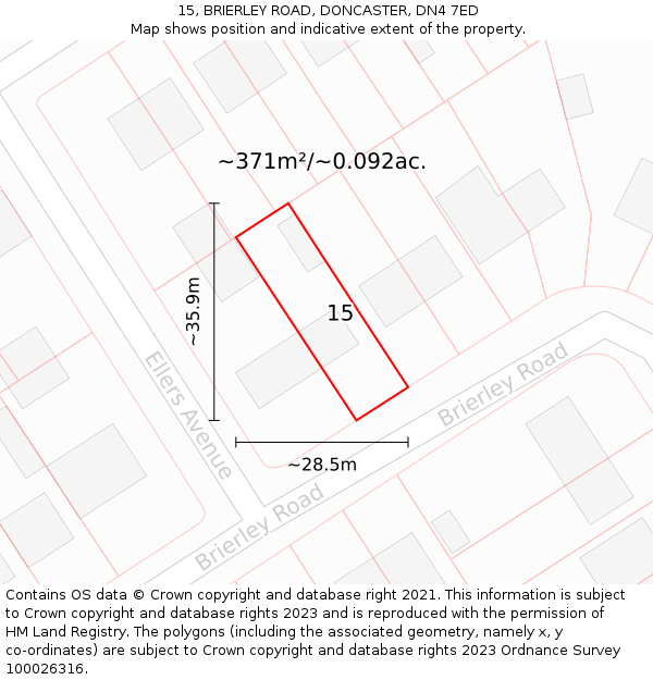 15, BRIERLEY ROAD, DONCASTER, DN4 7ED: Plot and title map