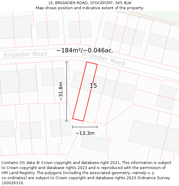 15, BRIGADIER ROAD, STOCKPORT, SK5 8LW: Plot and title map