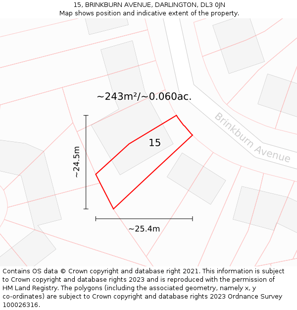 15, BRINKBURN AVENUE, DARLINGTON, DL3 0JN: Plot and title map