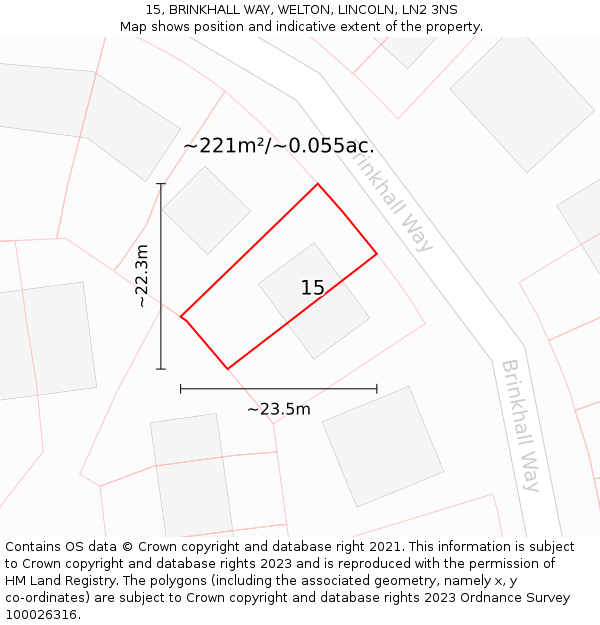 15, BRINKHALL WAY, WELTON, LINCOLN, LN2 3NS: Plot and title map