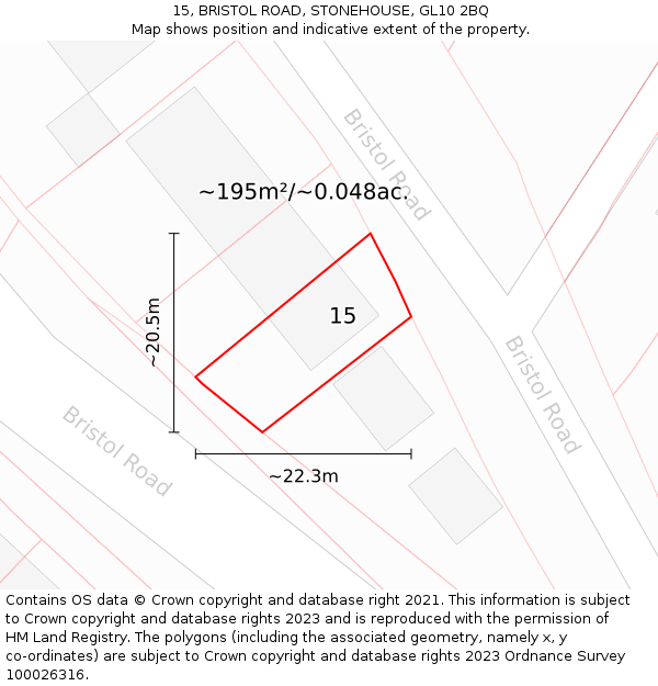 15, BRISTOL ROAD, STONEHOUSE, GL10 2BQ: Plot and title map
