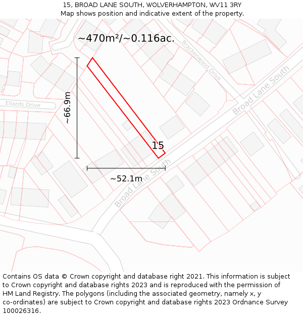 15, BROAD LANE SOUTH, WOLVERHAMPTON, WV11 3RY: Plot and title map