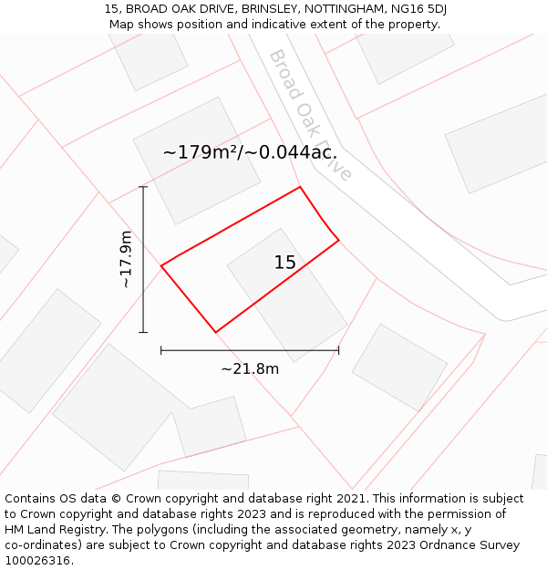 15, BROAD OAK DRIVE, BRINSLEY, NOTTINGHAM, NG16 5DJ: Plot and title map