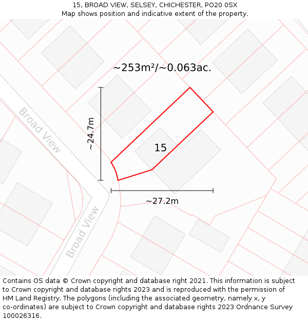 15, BROAD VIEW, SELSEY, CHICHESTER, PO20 0SX: Plot and title map