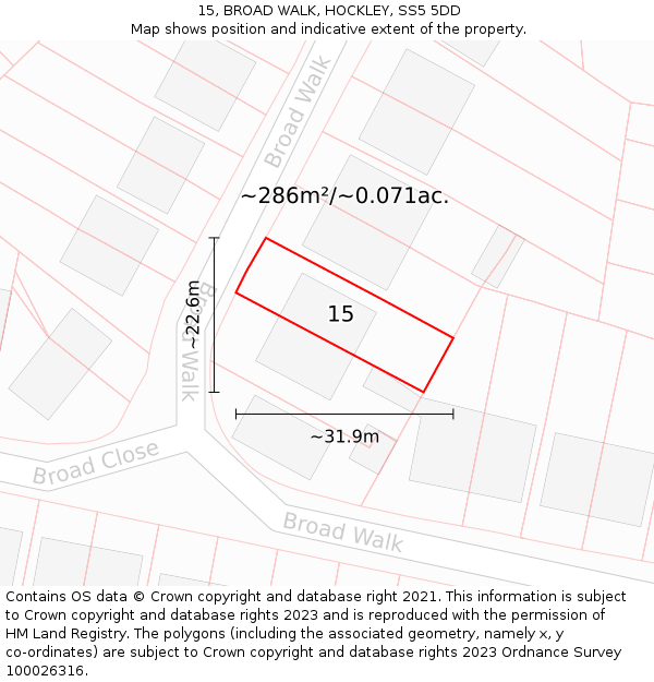 15, BROAD WALK, HOCKLEY, SS5 5DD: Plot and title map