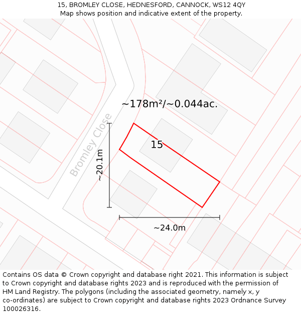 15, BROMLEY CLOSE, HEDNESFORD, CANNOCK, WS12 4QY: Plot and title map