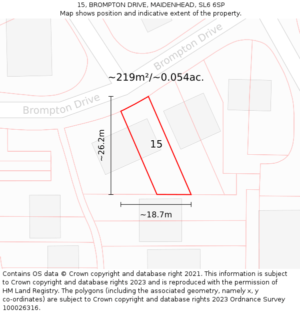 15, BROMPTON DRIVE, MAIDENHEAD, SL6 6SP: Plot and title map