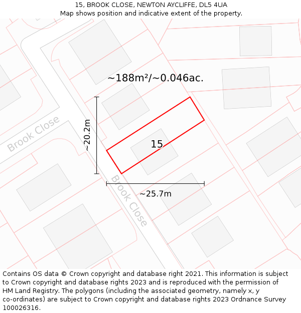 15, BROOK CLOSE, NEWTON AYCLIFFE, DL5 4UA: Plot and title map