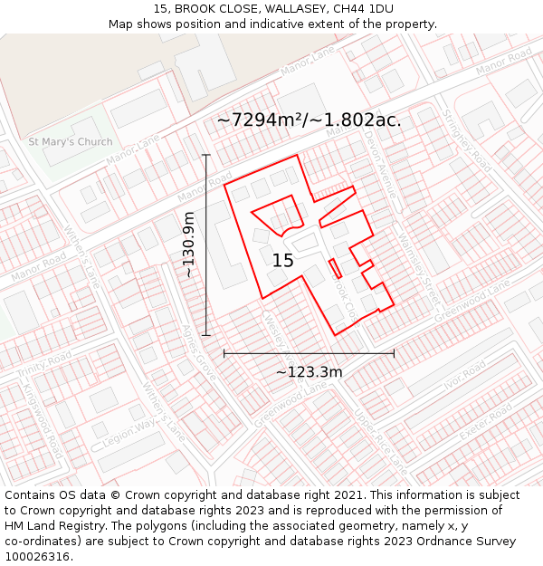 15, BROOK CLOSE, WALLASEY, CH44 1DU: Plot and title map